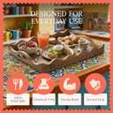 Mela Artisans 16 x 12 x 2.5 Mango Wood Serving Tray with Handles Ottoman Scalloped White Burnt Large Handcrafted Wooden Serving Board for Breakfast, Coffee & Home Dcor