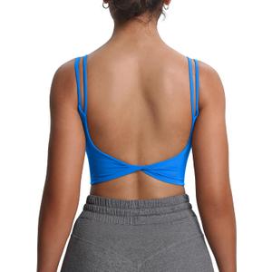 Aoxjox Women's Workout Sports Bras Fitness Yoga Crop Tank Twist Back Cami (XX-Large, Directoire Blue)