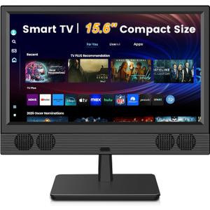 Feihe 15.6 Inch Small Smart TV - Full HD 1080p Compact Flat Screen Smart Television with Wi/Fi, Bluetooth, Voice Remote for Kitchen, Bedroom, RV