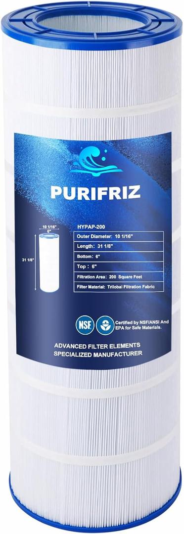 PAP200 Pool Filter Compatible with CC200, CCRP200, Clean and Clear 200, Unicel C-9419, R173217, 59054400, Ultral-C5, FC-0688, Upgraded Fabric 200 Sq. Ft, L x OD: 31 1/8" x10 1/16", 1-Pack
