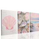 Framed Amalfi Coast Beach Wall Art Italian Beach Landscape Posters Pink Pastel Aesthetic Preppy Beachy Painting Prints Fruit Champagne Canvas Art Decor for Bar Girls Bedroom Dorm Apartment 24'' x 16''