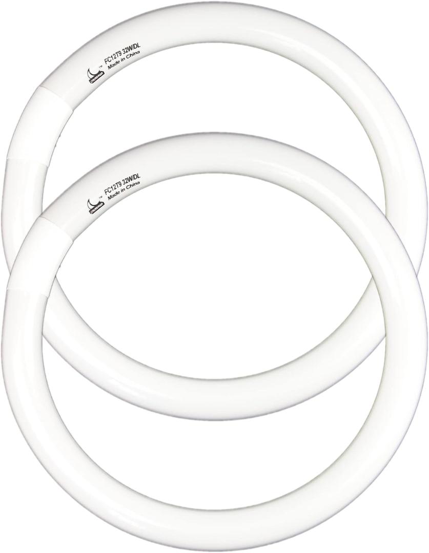 FC12T9 32 Watts Circline Light Bulbs Daylight, Circular 12 Inch T9 32W Round Fluorescent Bulb Replacement for Circle Ceiling Fixture Lamp, DL 6500K Tube, G10q 4 Pin Base, 2 Pack