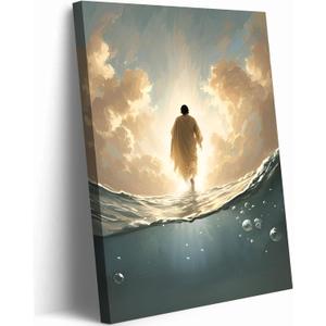 RDXLTOFO Jesus Walking on Water Canvas Wall Art Christian Faith Religious Picture Prints Inspirational Jesus Artwork for Home Church Prayer Room Home Decor Ready to Hang, 36"L x 24"W