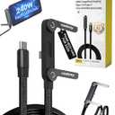 240w USB-C Charge Cable Type-C Invisible Holder Sideways Phone charger with Stand 5 FT Fast Flat Braided Multi Folding Side-Entry Charging Data Cord Foldable 90 degree Right Angle for Phone Tablets