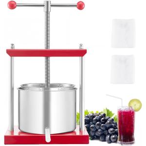 VEVOR 1.6 Gal/6L Fruit Wine Press, 2 Stainless Steel Barrels, Manual Juice Maker, Cider Apple Grape Tincture Honey Olive Oil Making Press with T-Handle for Outdoor Kitchen Home (1.6 Gallon)