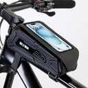 WILD MAN Bike Phone Bag Waterproof Bicycle Front Frame bag Duble Zipper Reflective Strip Bicycle Top Tube Phone Holder compatible with Phone Under 6.8"(Black and gray)