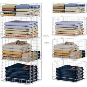 Yociyoga 4 Tier Stackable Closet Organizers and Storage Shelves, Foldable Closet Shelf Organizer System, Stackable Storage Bins Drawers for Clothes Organizer System, WhitePatent 