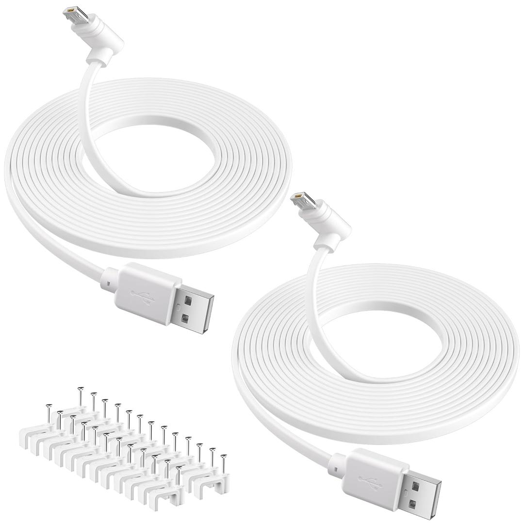 Camera Power Cable 35FT (2-Pack), Compatible with Wyze Cam Pan V3, Arlo Essential, Blink Outdoor (3rd Gen), 90 Degree L-Shape Micro USB Power Extension Charging Cable with 25 Pcs Cable Nails