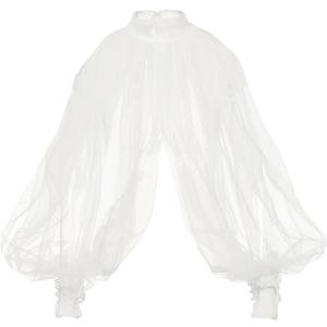 Women's Sexy Batwing Long Sleeves Sheer Shirt See Through Mock Neck Irregular Tops Front Back Split Shawl (White)