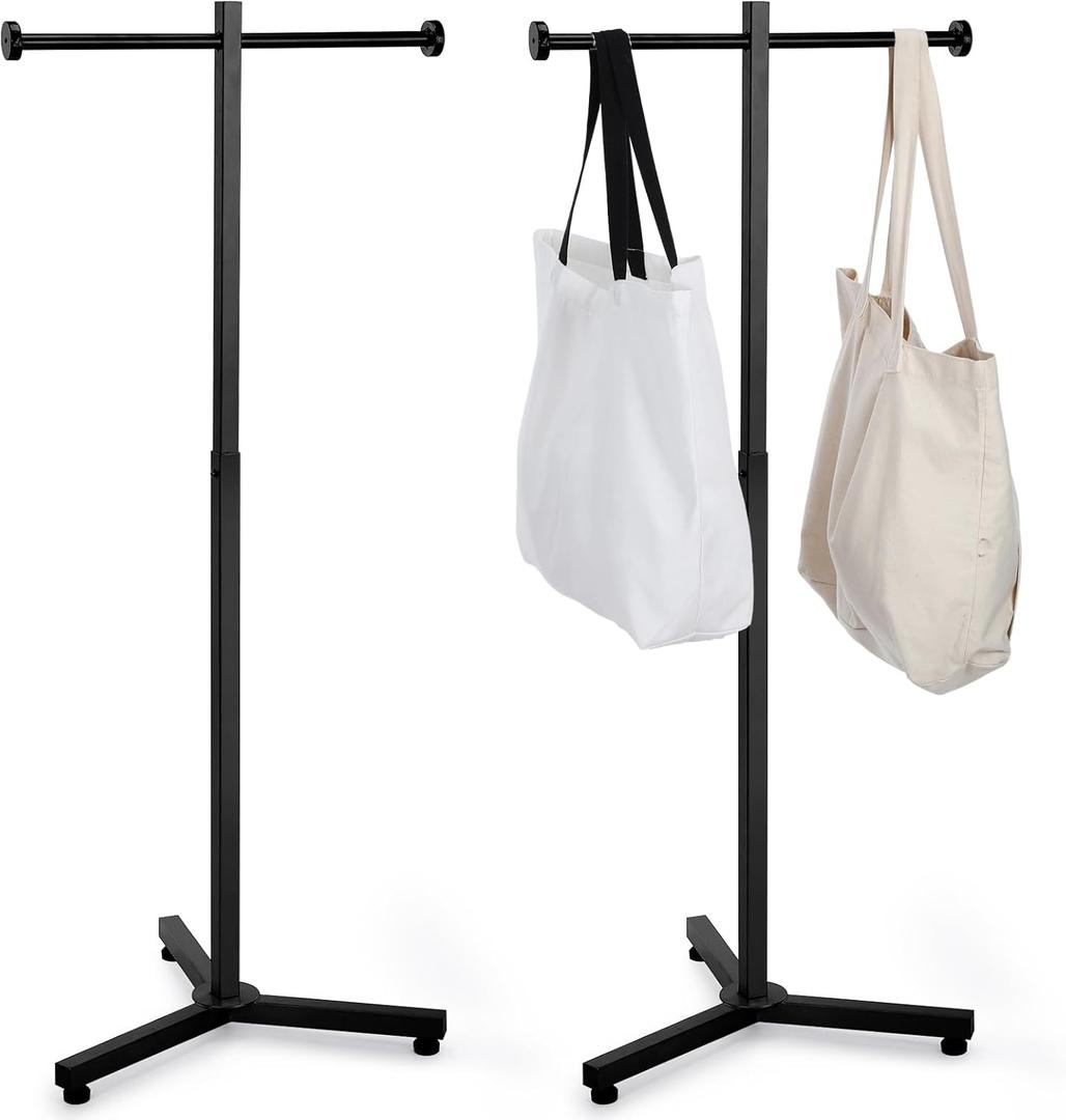 Blulu Heavy Duty Adjustable Shopping Bag Rack Metal Rack for Retail Store Chrome Handbag Display Stand for Trade Show Boutique Small Business, 45 Inch (2 Pcs,Black)
