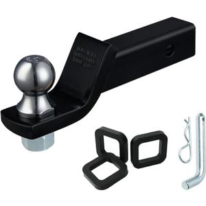 TOPSHINE Trailer Hitch Ball Mount with 2 in Ball & Hitch Pin, Heavy Duty Steel Fits 2 Inch Receiver, 7500lbs Capacity, 2-in Drop, 3pcs Hitch Receiver Silencer Pad Included, Black