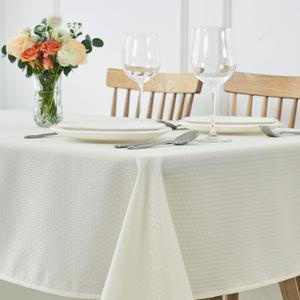maxmill Rectangle Tablecloth Weaved Pattern Waterproof Spillproof Wrinkle Free Table Cloth, Kitchen Dining Tabletop Decoration, Fabric Table Cover for Holiday Parties, 52 x 70 Inch, Ivory