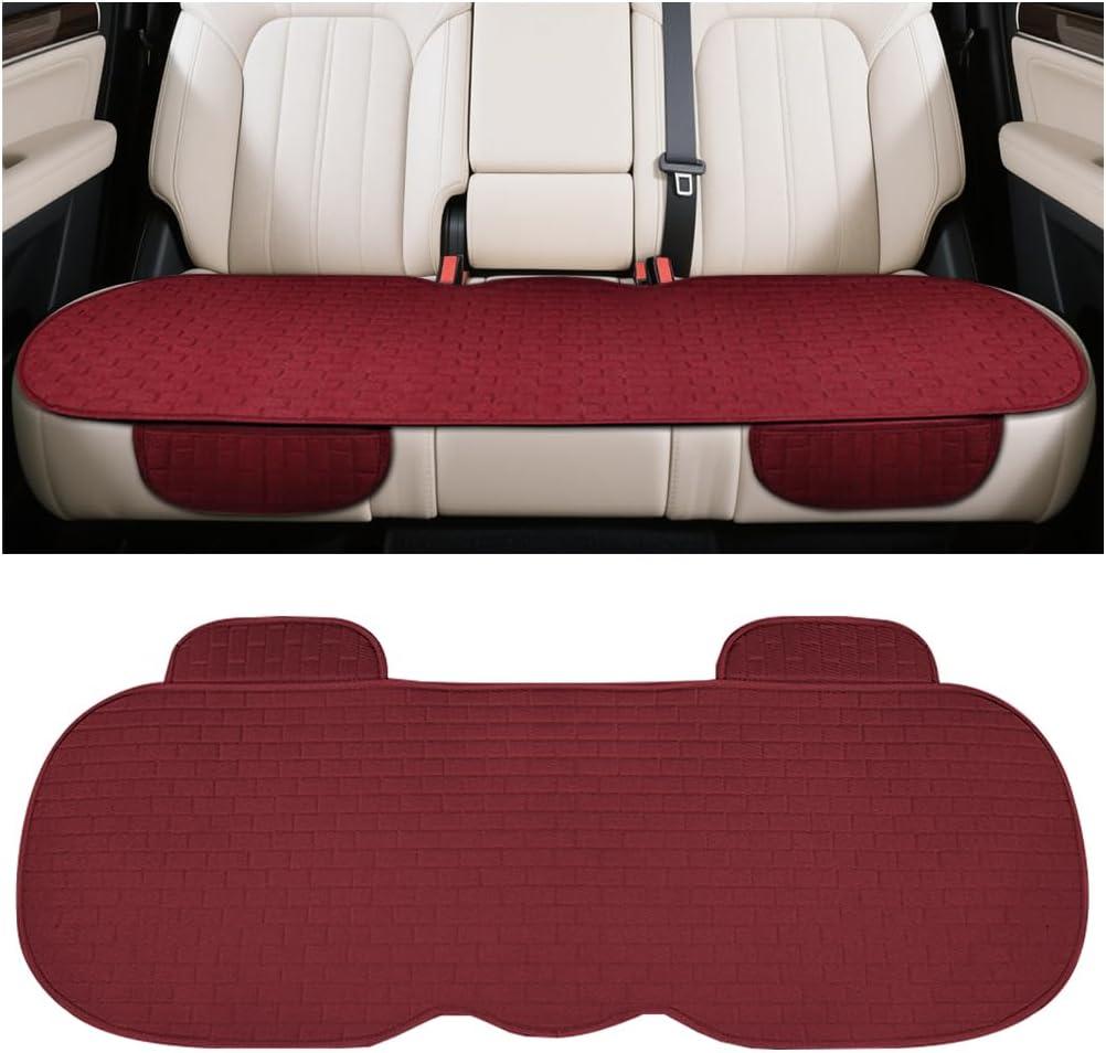 Car Back Seat Cover, Anti-Slip Long Vehicle Rear Bench Protectors with Storage Pocket, Breathable Comfortable Auto Interior Seating Bottom Protection Accessories, Universal Fit (Red)