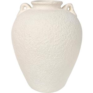8.7" Antique White Ceramic Vase with Handles, Tabletop Decor