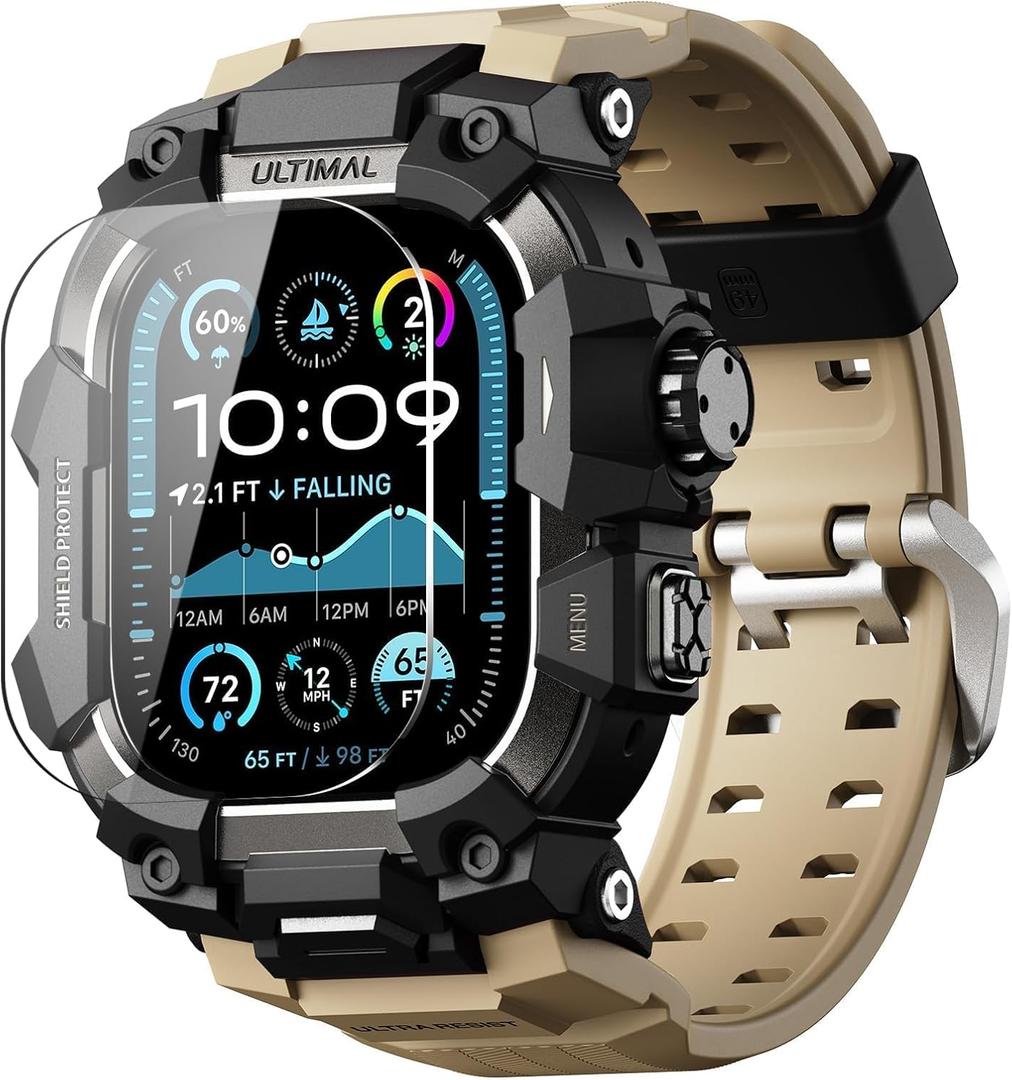 ULTIMAL Rugged Case with Band for Apple Watch 49mm, Compatible with Apple Watch Ultra 3/ 2/ 1, Military Grade Shockproof Bumper Cover for iWatch Tactical Band Men (49mm, Desert Yellow)