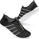 JIASUQI Athletic Hiking Beach Water Shoes Barefoot Aqua Swim Sports Walking Shoes for Women Men (11.5-12.5 Women/9.5-10.5 Men, Mesh Black)