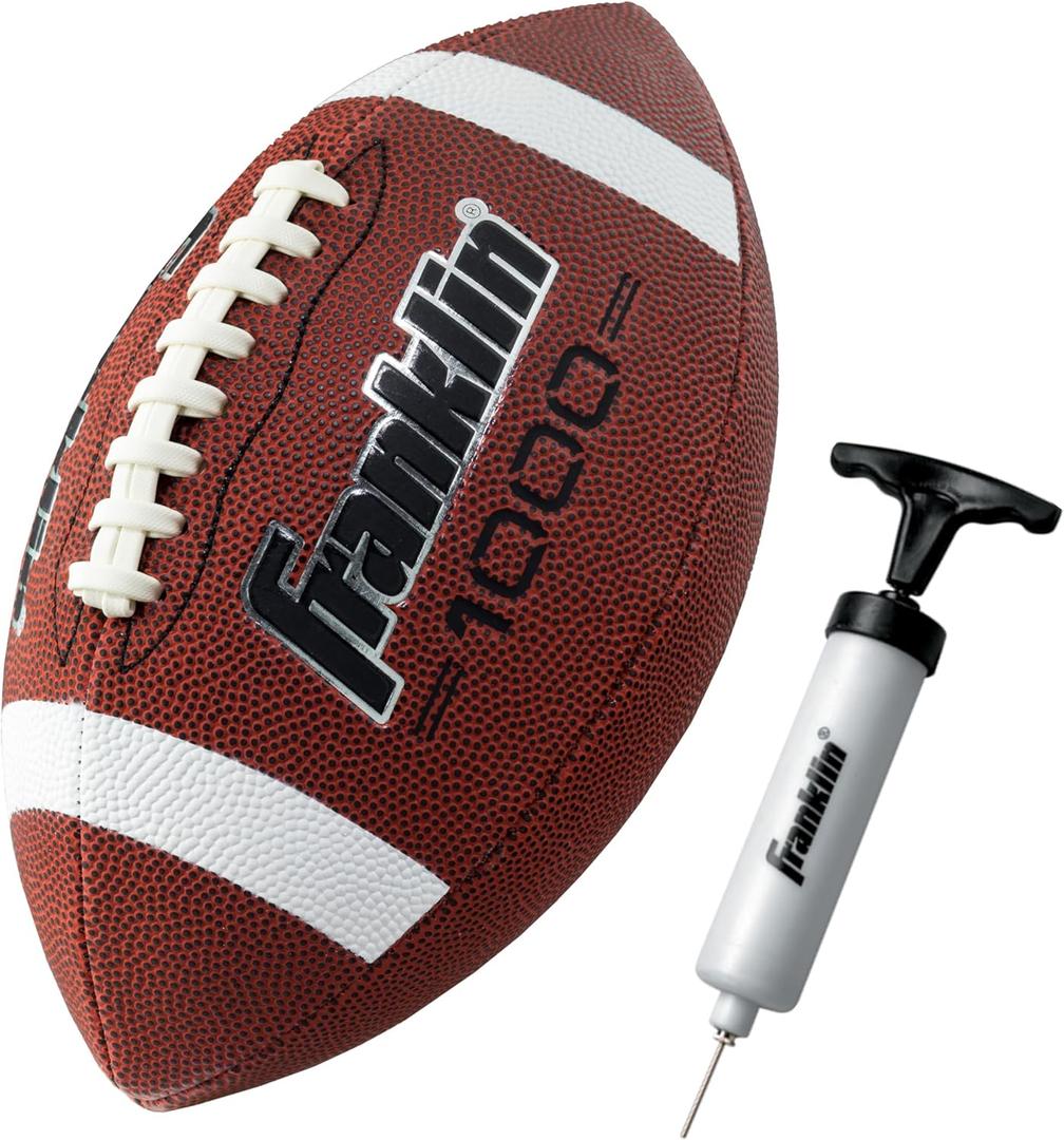 Franklin Sports Youth + Adult Footballs - Extra Grip 1000 Official Size, Junior + Pee Wee Kids - 1 + 12 Packs (Brown/White)
