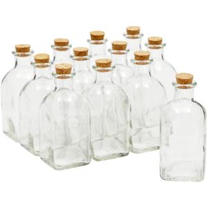 Juvale 12-Pack Mini Glass Bottles with Cork Lids - 4 oz Clear Vintage Square - Wedding Decor & Party Favors - Potion Bottles with Cork & Mini Glass Jars with Lids