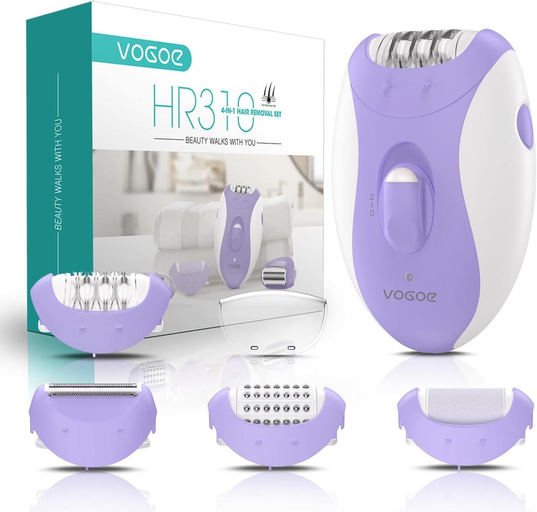 VOGOE Epilator for Women-Cordless Epilators Hair Removal for Women, 4-in-1 Electric Razor Hair Remover, 2 Speeds & 21 Tweezers for Face Legs Arms Armpit Bikini, Purple HR310