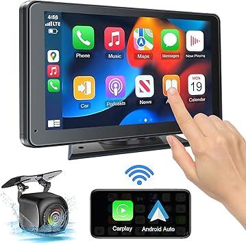 Portable Wireless with Apple CarPlay and Android Auto Screen for Car, 7" HD Touch Screen Car Stereo with Mirror Link, Bluetooth 5.2, Backup Camera, AUX,FM Transmitter for All Vehicle