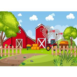 BELECO 8x6ft Fabric Cartoon Farm Barn Backdrop Red Barn Tractor Haystack Farmhouse Background Farm Theme Party Decorations Kids Children Birthday Shoot Photo Studio Props
