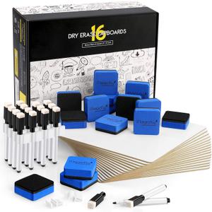 Magicfly Double-Sided Small White Board for Classroom, 9 x 12 Inches Dry Erase Lap Boards, Bulk Pack of 16 Mini White Board for Student, Teachers, Office, with 16 Pens, 16 Erasers & 16 Pen Clips