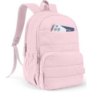 Uselike Travel Backpack for Women, 15.6 Inch Laptop Backpack, Quilted College Bookbag, Cute Work Backpacks, Water Resistant (Light Pink)