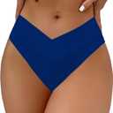Leoparts Women's V Cut High Waisted Bikini Bottom Ribbed High Cut Cheeky Swimsuit Bathing Suit Bottoms (Royal Blue 824)