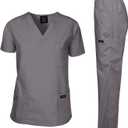 Dagacci Scrubs Medical Uniform Women and Man Scrubs Set Medical Scrubs Top and Pants (Small, Pewter Gray)
