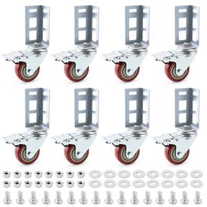 QWORK 3" Boltless Rack Caster Wheels, 8 Pack Storage Shelf Accessories, Heavy Load 1000 lb Capacity for Garage, Warehouse & Workshop Shelving, 8-11/16" Total Height, 2-1/16" Side Length
