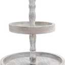 Farmhouse 2 Tiered Tray Stand for Home Decor, Wooden Serving Tiered Tray for Coffee Bar Table Centerpiece, Decorative Trays Kit for Countryside, Round Rustic Stand for Cake Cupcake(White)