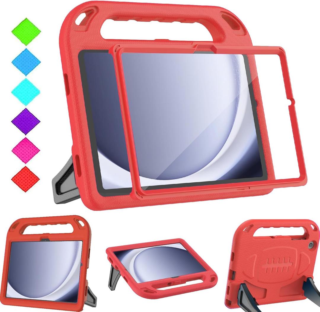 BMOUO Kids Case for Samsung Galaxy Tab A9 Plus 11 inch 2023 (SM-X210/X216/X218) - with Built-in Screen Protector, Shockproof Covertible Handle Stand Samsung Galaxy Tab A9 Plus Case for Kids, Red