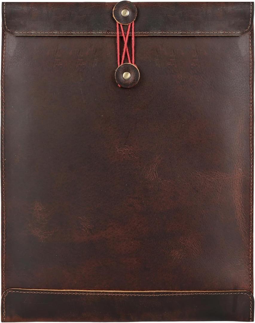 Leather Mailing Envelope Document Holder, Leather Portfolio Binder,A4 Letter Size Filing Folder,Gummed Folder Case Vertical Protector, Office Padfolio, Handmade Desk Accessories (Bourbon Brown)