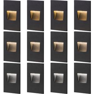 FTL 12-Pack LED Step Lights Outdoor Stair Lights Indoor, 120V Dimmable 3CCT 3000K/4000K/5000K Color Changing Deck Stair Lighting 150LM 3.5W, Waterproof Black Aluminum Staircase Vertical (2.87 inches)