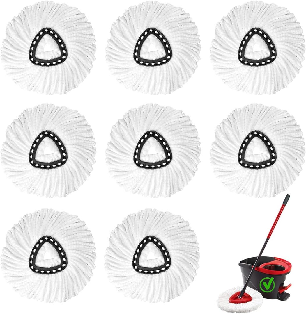 8Pack Spin Mop Replacement Heads,Spinning Mop Replace Head for Floor Cleaning, 100% Microfiber Mop Head Replacement Compatible with Triangle Spin Mop Refill for Easy Wring Mop,White