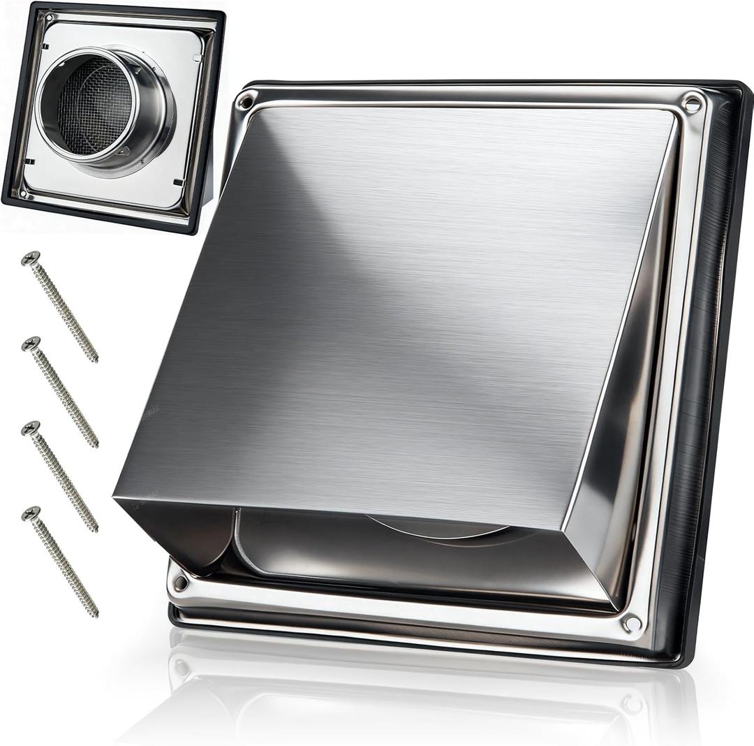 4 Inch Dryer Vent Cover Outside, Stainless Steel Exterior Vent Cover - Weatherproof Rustproof, High Temp Resistant for House Wall, Range Hood & AC, Opening Diameter: 3.8" (Silvery)