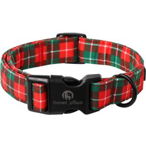 Lionet Paws Chirstmas Dog Collar,Green Red Puppy Collars with Quick Release Buckle for Boy and Girl Female Dogs, Small, Neck 10-16 inches
