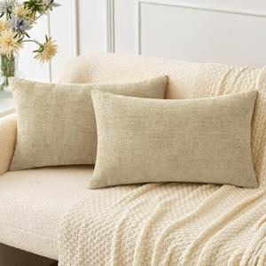 MIULEE Pack of 2 Beige Throw Pillow Covers 12x20 Inch Soft Pillow Covers for Sofa Living Room Couch Solid Dyed Cases