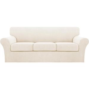 Turquoize 4 Piece Sofa Covers for 3 Cushion Couch Sofa Slipcover Soft Couch Cover for Dogs-Washable Furniture Cover with 3 Individual Covers (3 Cushion Sofa, Cream)
