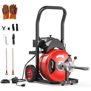 Drain Cleaning Machine 100Ft 3/ 4 Inch Cable, 750W Auto Feed Portable Electric Sewer Snake, Electric Drain Auger with 6 Cutter Air-Activated Foot Switch for 4" to 8" Pipes