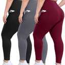 3 Pack Plus Size Leggings with Pockets for Women - High Waisted Tummy Control Spandex Soft Black Workout Yoga Pants (Black/Dark Grey/Wine), 3X-Large