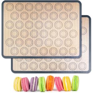 HOOMIL Macaron Silicone Baking Mats, Non-Stick, Reusable, Food Safe, Commercial Half Sheet Size Silicone Mat, Pack of 2, 18" x 13" (Brown+Gray)