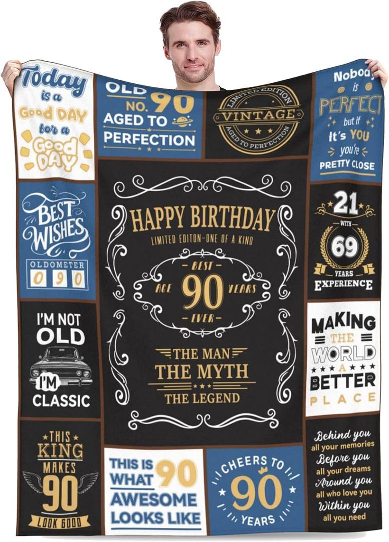 90th Birthday Gifts for Men, 1936 90 Year Old Blanket 50"x60", Retirement Christmas Fathers Day Birthday Gifts for Him Dad Papa Grandpa Husband Uncle