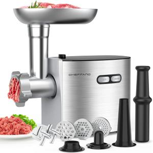 CHEFFANO Meat Grinder, 2600W Max Stainless Steel Meat Grinder Electric, ETL Approved Heavy Duty Meat Mincer Machine with 2 Blades, 3 Plates, Sausage Stuffer Tube & Kubbe Kit for Home Kitchen Use