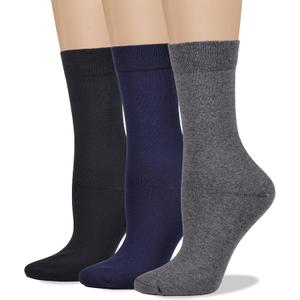 COTTON DAY Women's Soft Combed Cotton Dress Socks Seamless Toe Black White Gray Navy Blue Brown Beige Medium-Large
