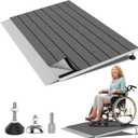 Threshold Ramps for Wheelchairs, Adjustable Height 1.8"-5.3" and 24"x36" Platform Aluminum Wheelchair Ramp, Door Threshold Ramps with a Non-Slip Thick Door Mat for Scooters, Power Chairs, Cart