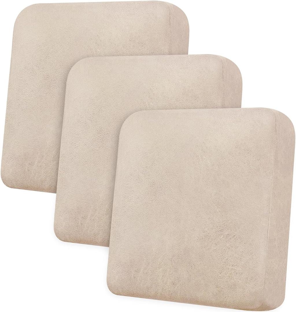 Couch Cushion Covers Leather Look Sofa Covers for 3 Cushion Couch Individual Seat Cushion Covers Stretch Slipcovers Sets Furniture Protector, Pets Friendly(3PCS Sofa Cushion Covers, Ivory)