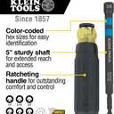 Klein Tools 32950 Ratcheting Impact Rated Hollow Power Nut Driver Set with Handle, Magnetic, Color Coded, 6 SAE Hex Sizes and Handle Included