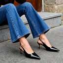GENSHUO Kitten Heel Slingback Closed Pointed Toe Low Heels Pumps Women 2 Inch Short Strap Dressy Comfortable Wedding Dating Work Shoes Black Patent Size 9