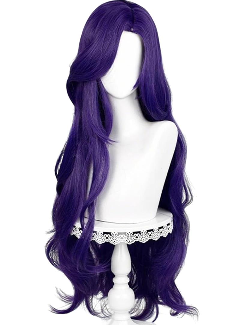 Long Curly Purple Pony Costume Wig with Bangs 35'' Dark Purple Anime Cosplay Wigs for Women Halloween Party Daily